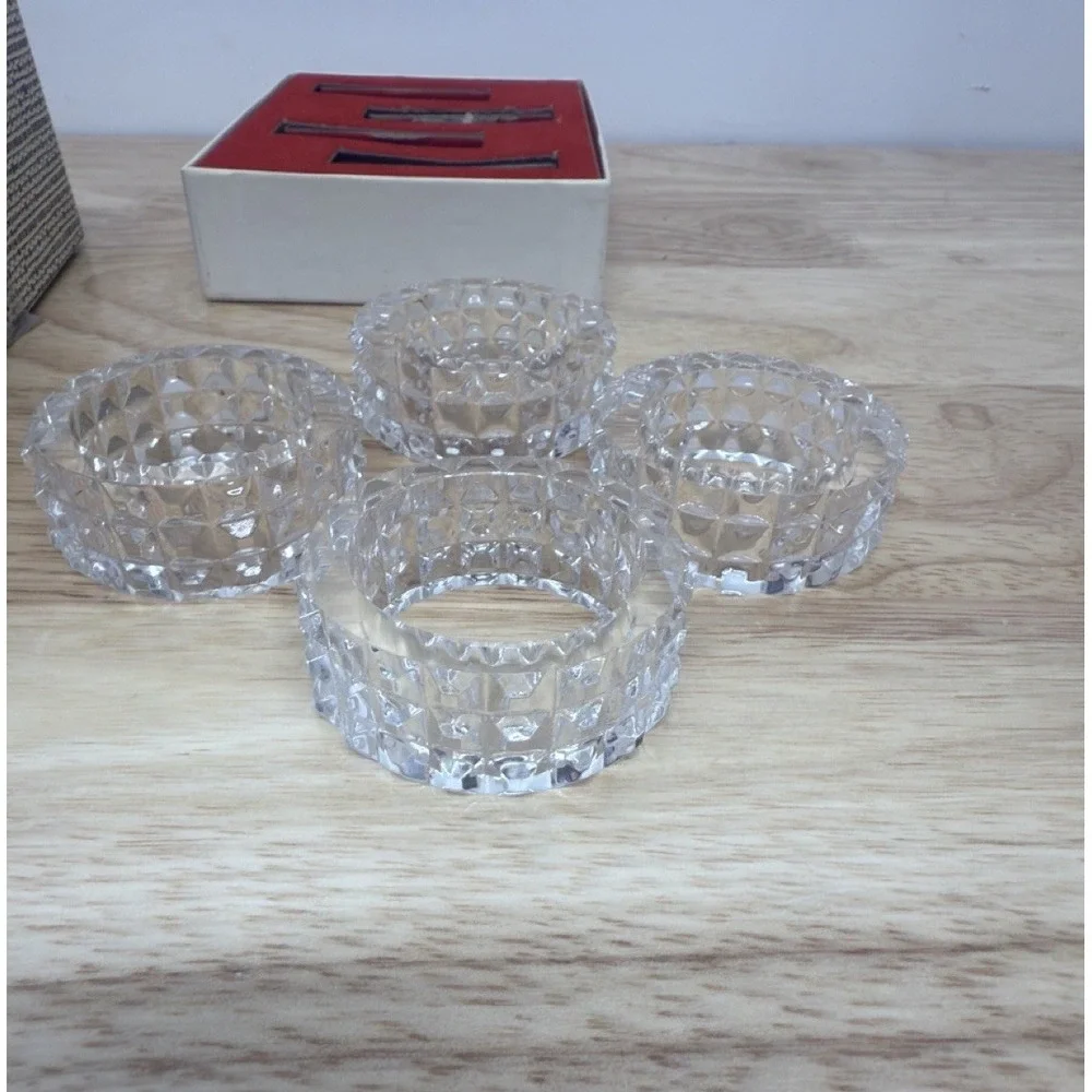 Set of 4 Crystal Napkin Rings – Vintage‎ Faceted Glass – Elegant Tableware #21